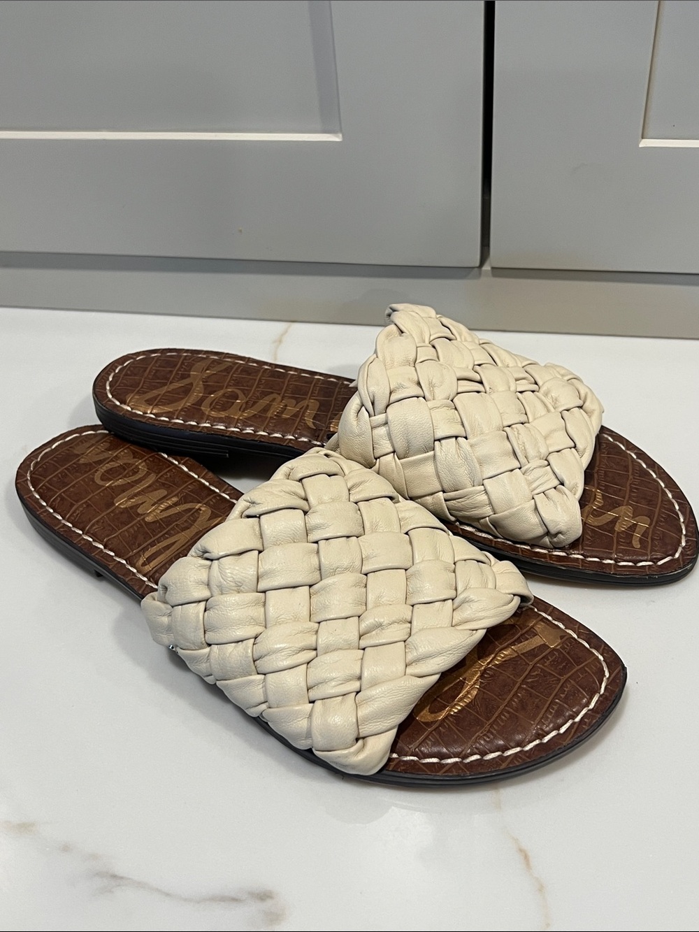 Sam Edelman Woven Slide Sandals in Cream